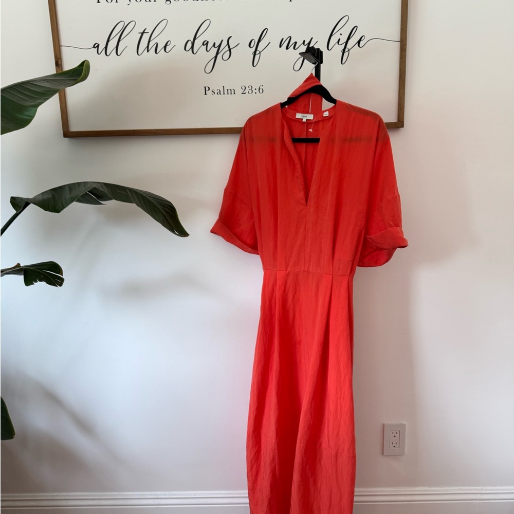 Vince Cuff Sleeve Belted Midi Vibrant Orange dress with Belt Large - Picture 10 of 10